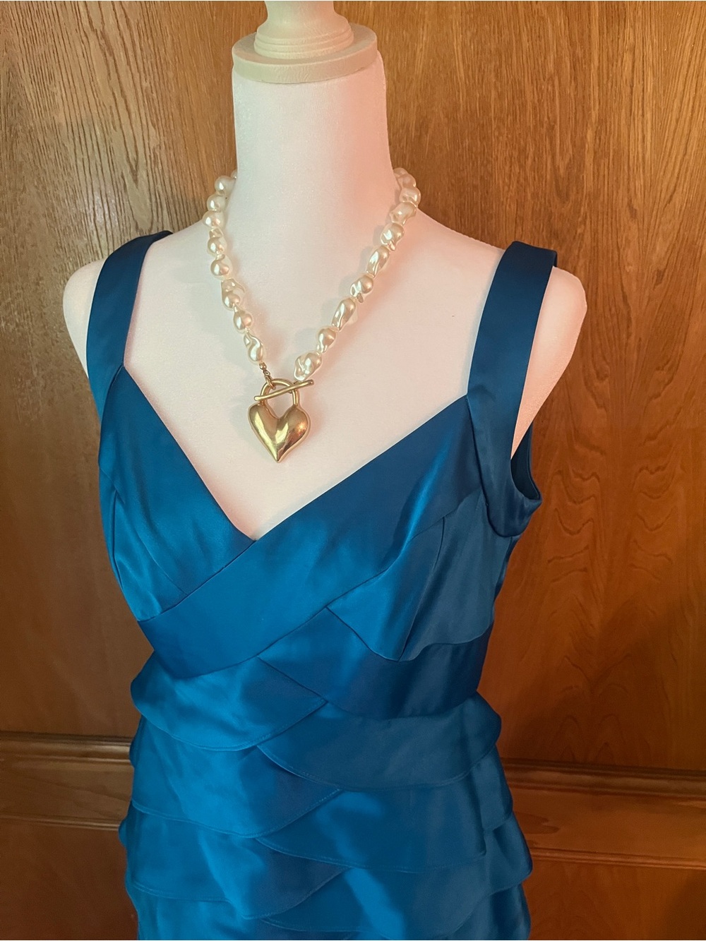 Sz 8 London Times Royal Aegean Blue Ruffle Tiered BodyCon Dress - Picture 4 of 17